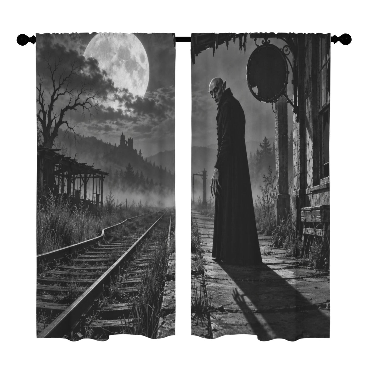 Orlok at the Abandoned Rail Platform 52 x 84 in Window Curtain Set