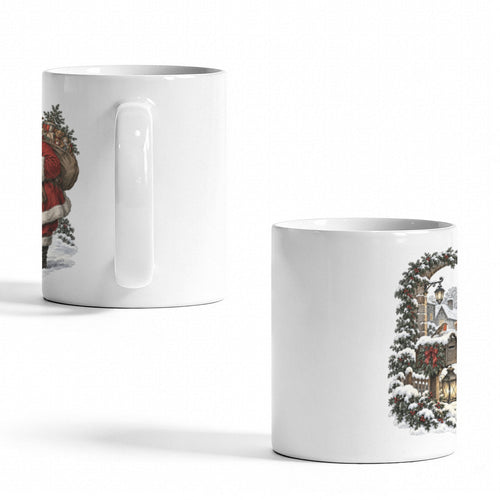 Santa Lantern Snowy Village Lane 11 oz White Ceramic Mug