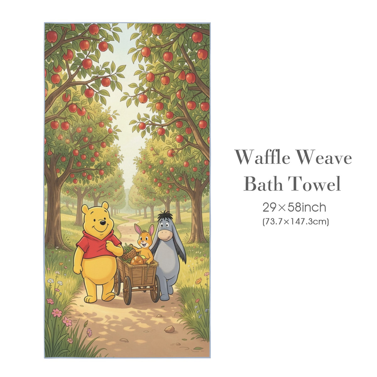 Pooh Orchard Honey Cart 29"x58" (QUE) Waffle Weave Bath Towel