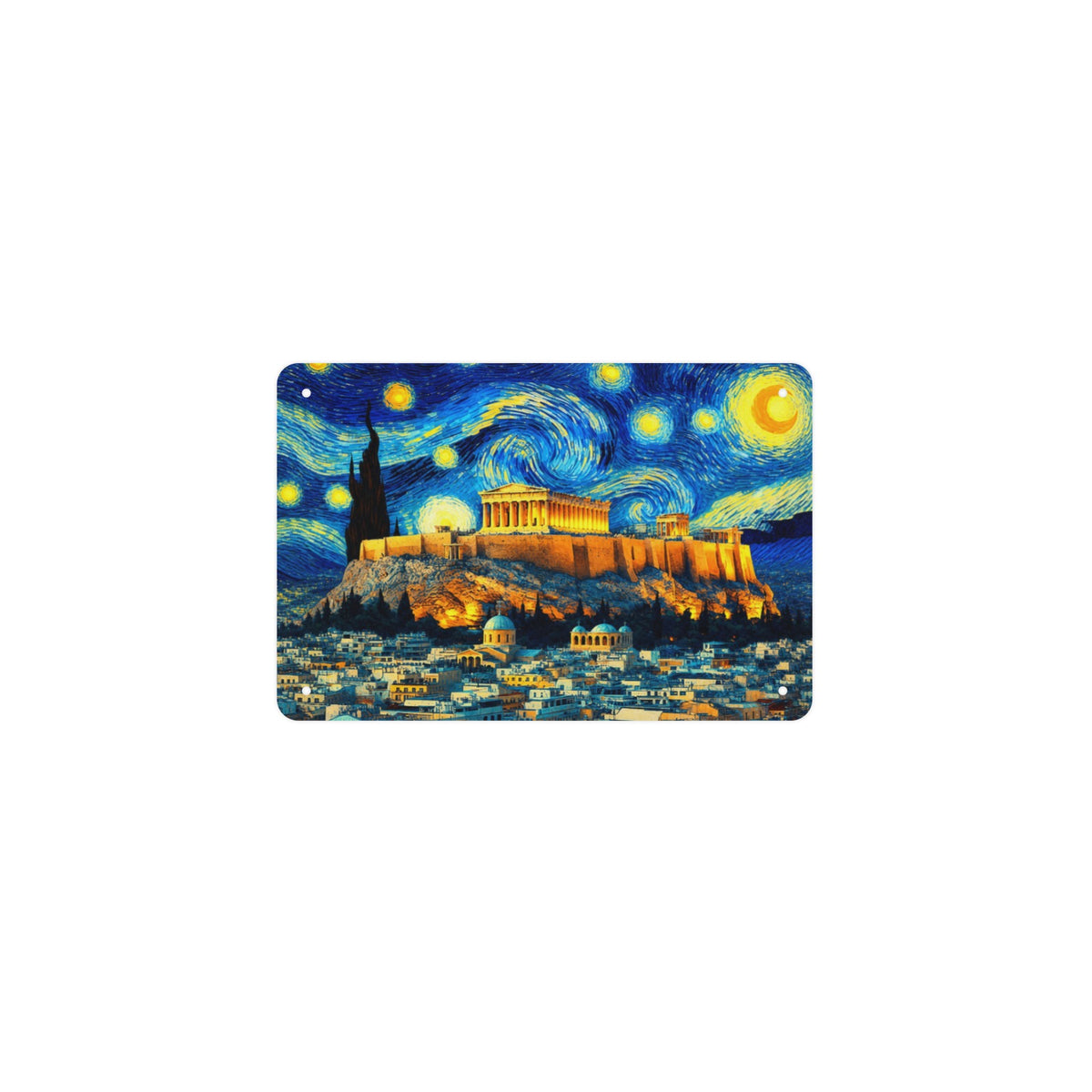 Starry Night City Sunset 12 x 8 in Metal Tin Sign