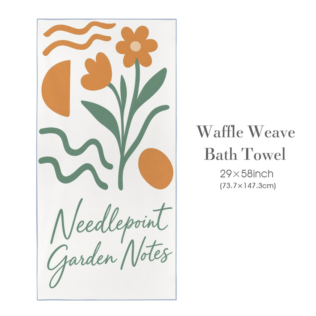 Needlepoint Garden Notes 29"x58" (QUE) Waffle Weave Bath Towel