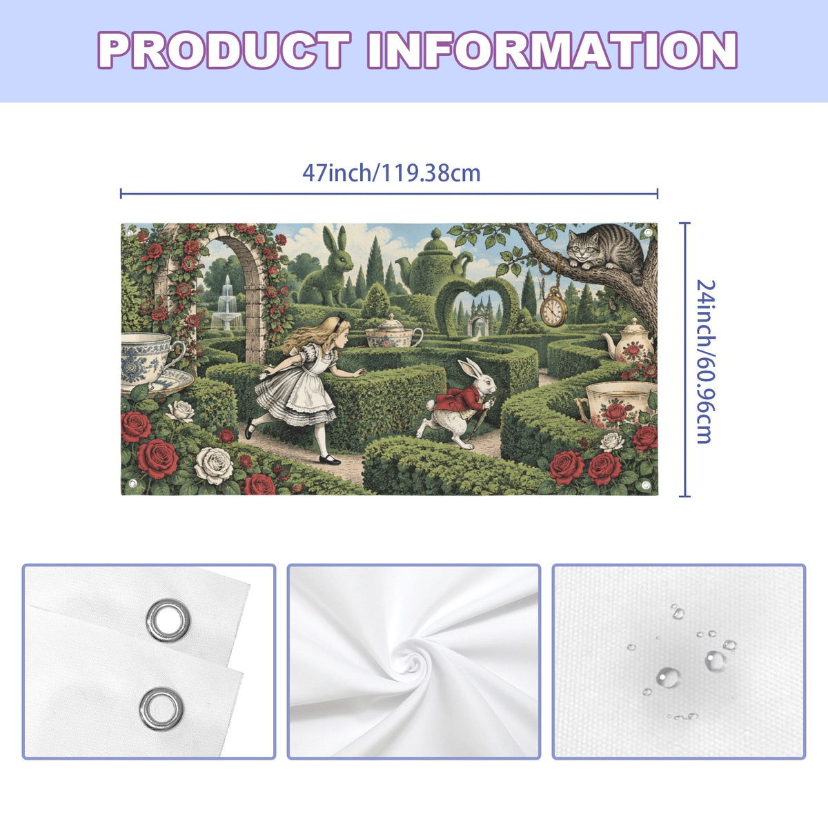 Alice Through a Tea Garden Maze 47 x 24 in Festival Banner