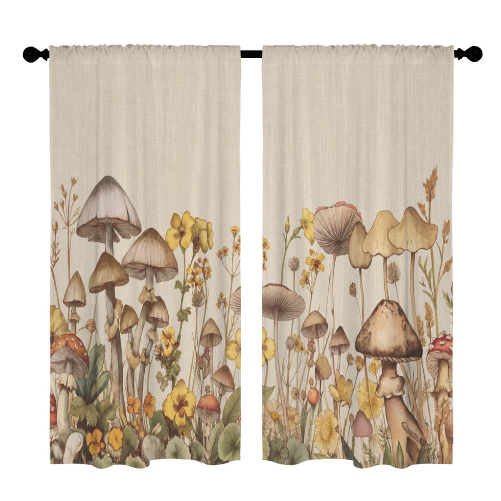 Mushroom Retro Meadow 52 x 84 in Window Curtain Set