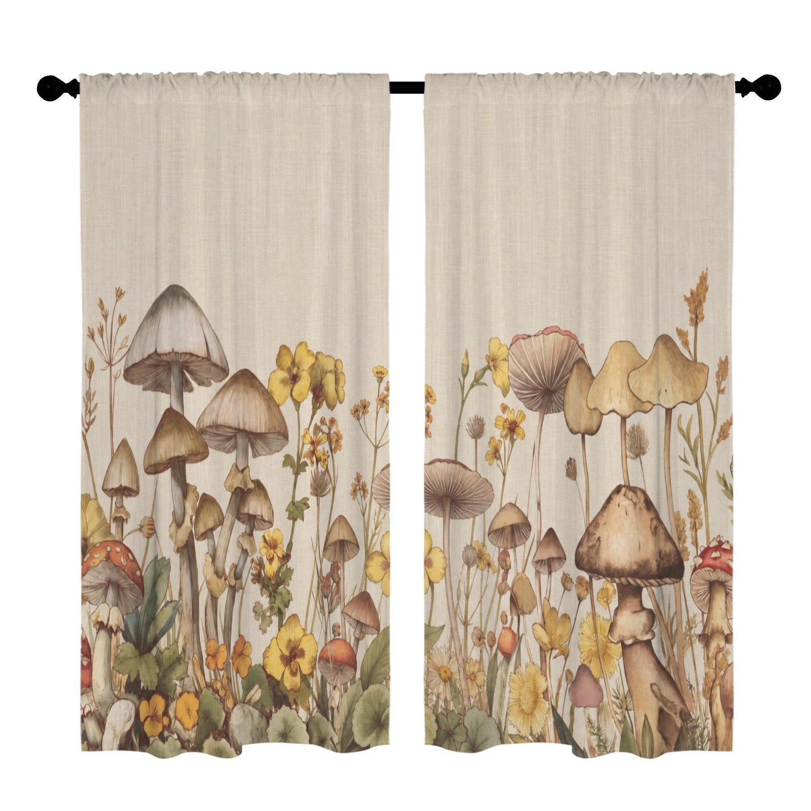 Mushroom Retro Meadow 52 x 84 in Window Curtain Set