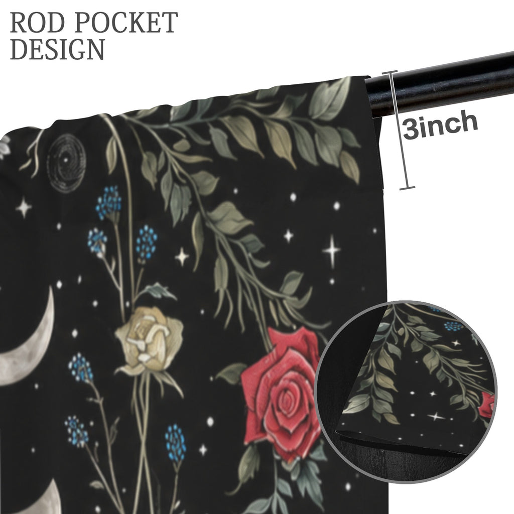 Whimsigoth Moon-Phase Roses 52 x 84 in Window Curtain Set