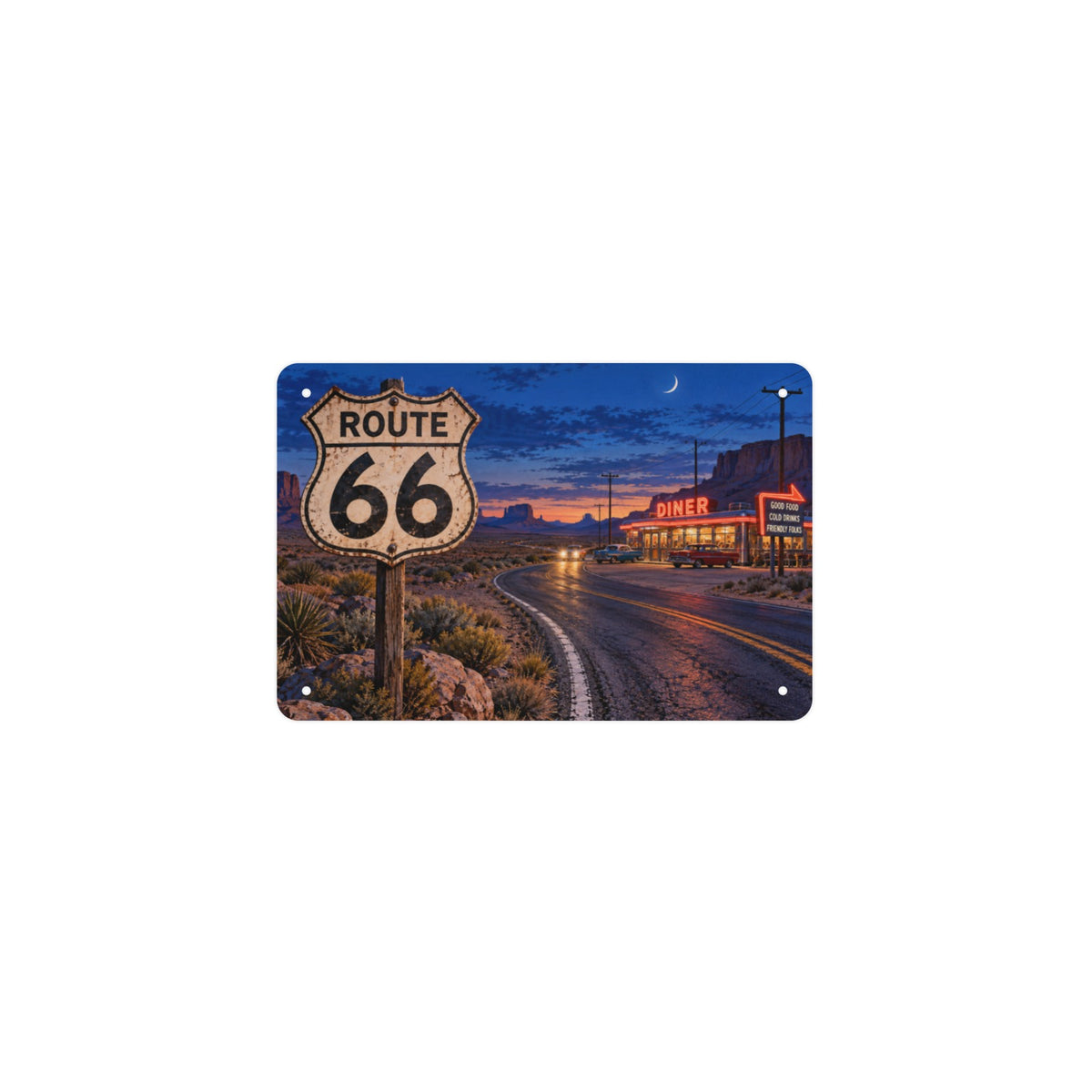 Diner Road Route 66 12 x 8 in Metal Tin Sign