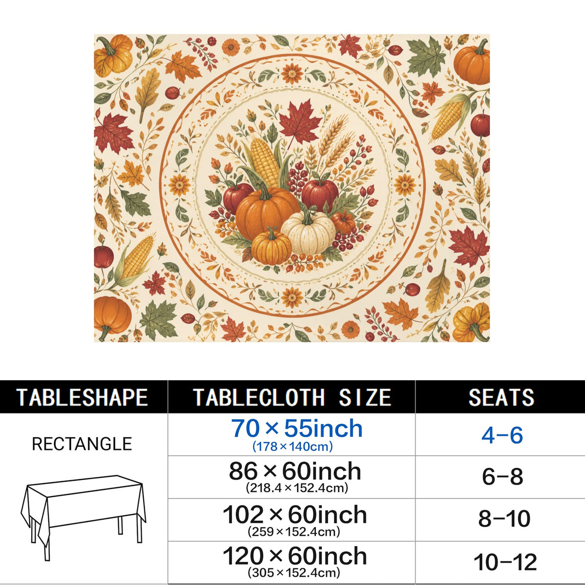 Harvest Plate 178cm x 140cm Rectangular Tablecloth 70x55inch (QUE)