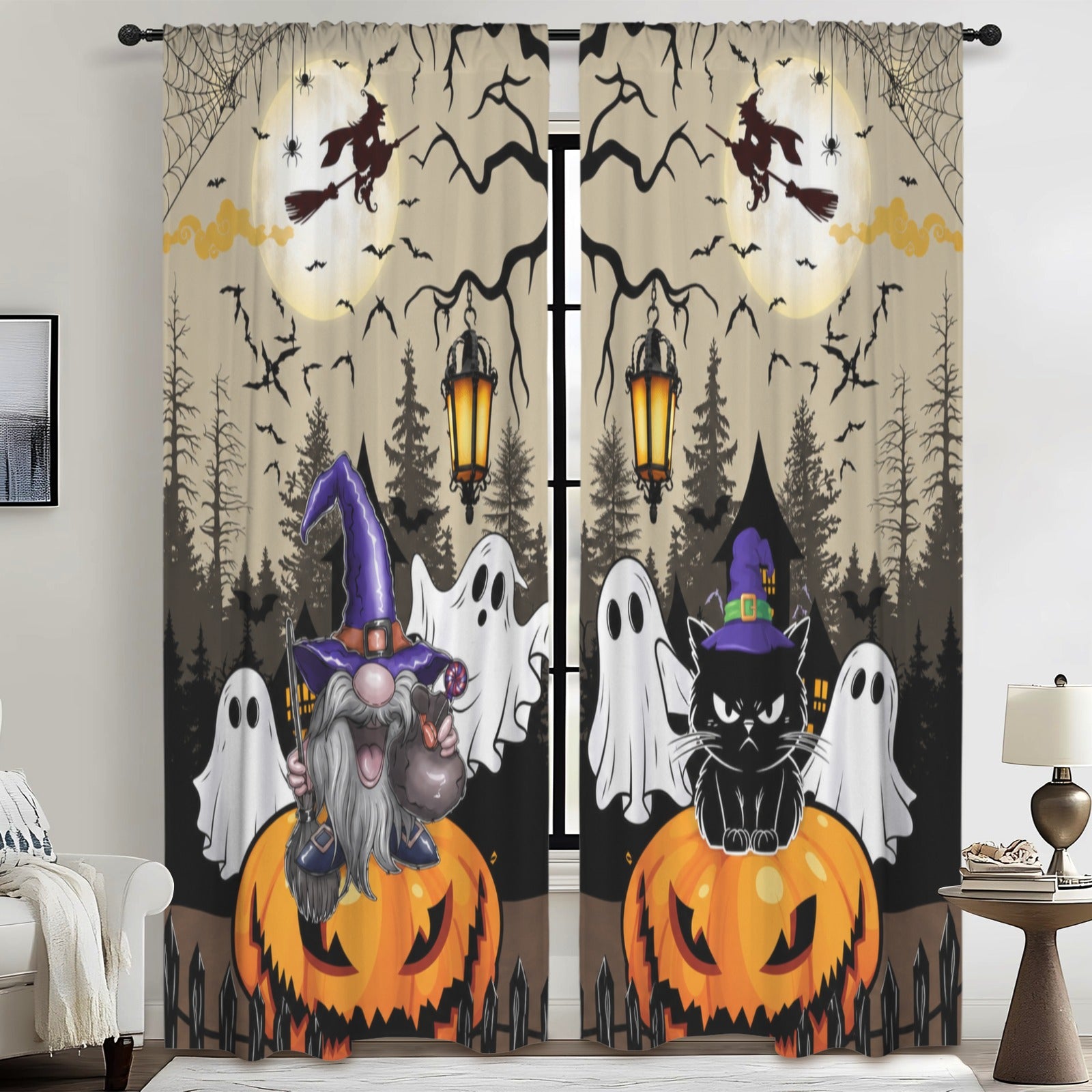 Moonlit Halloween Magic Forest 52 x 84 in Window Curtain Set