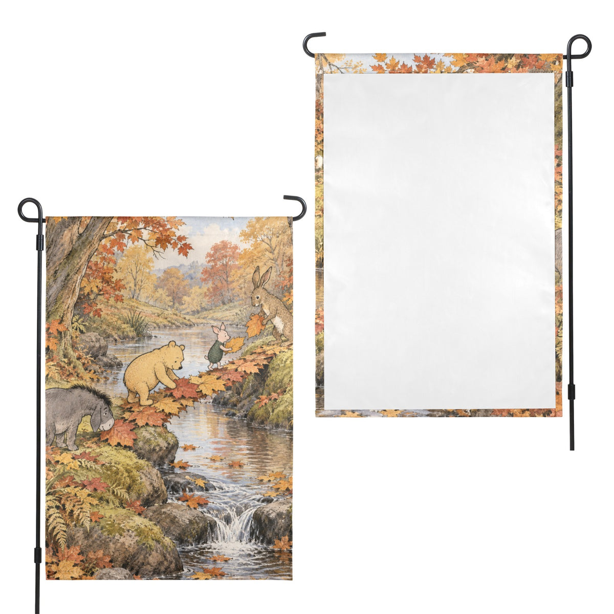 Pooh Autumn Leaf Bridge 12 x 18 in Garden Flag