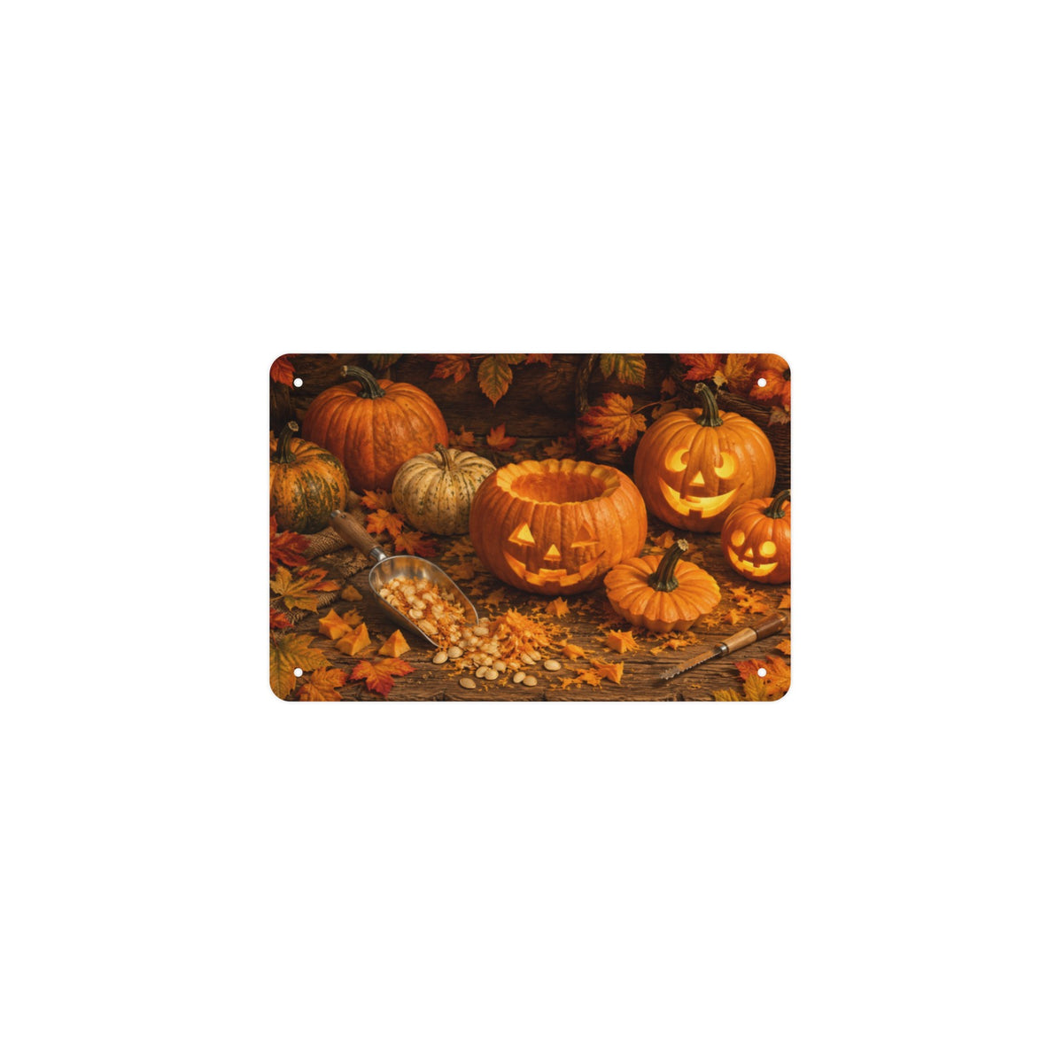 Pumpkin Carving Bench 12 x 8 in Metal Tin Sign