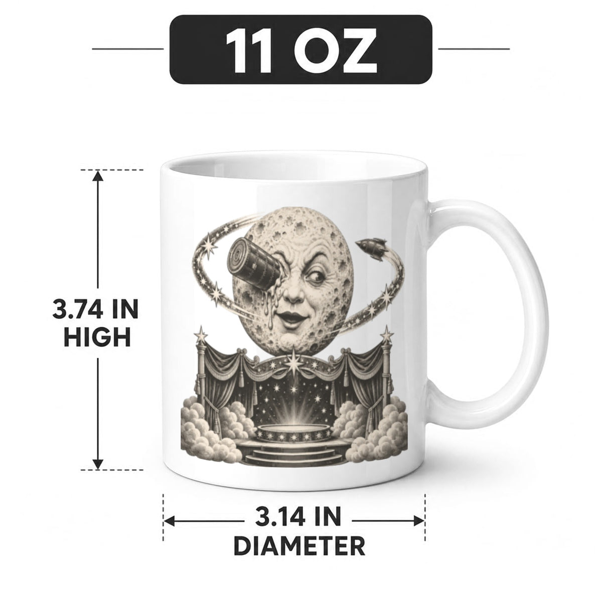 1902 Moon Face Rocket Orbit Stage 11 oz White Ceramic Mug