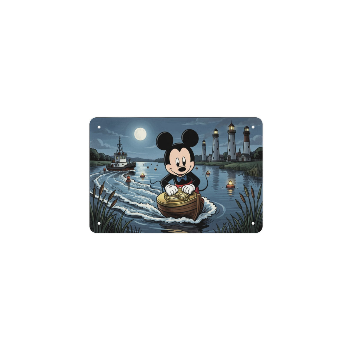 Moonlit River Mickey 12 x 8 in Metal Tin Sign