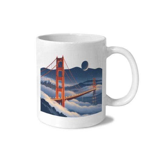 Golden Gate Fog Moon Geometry 11 oz White Ceramic Mug