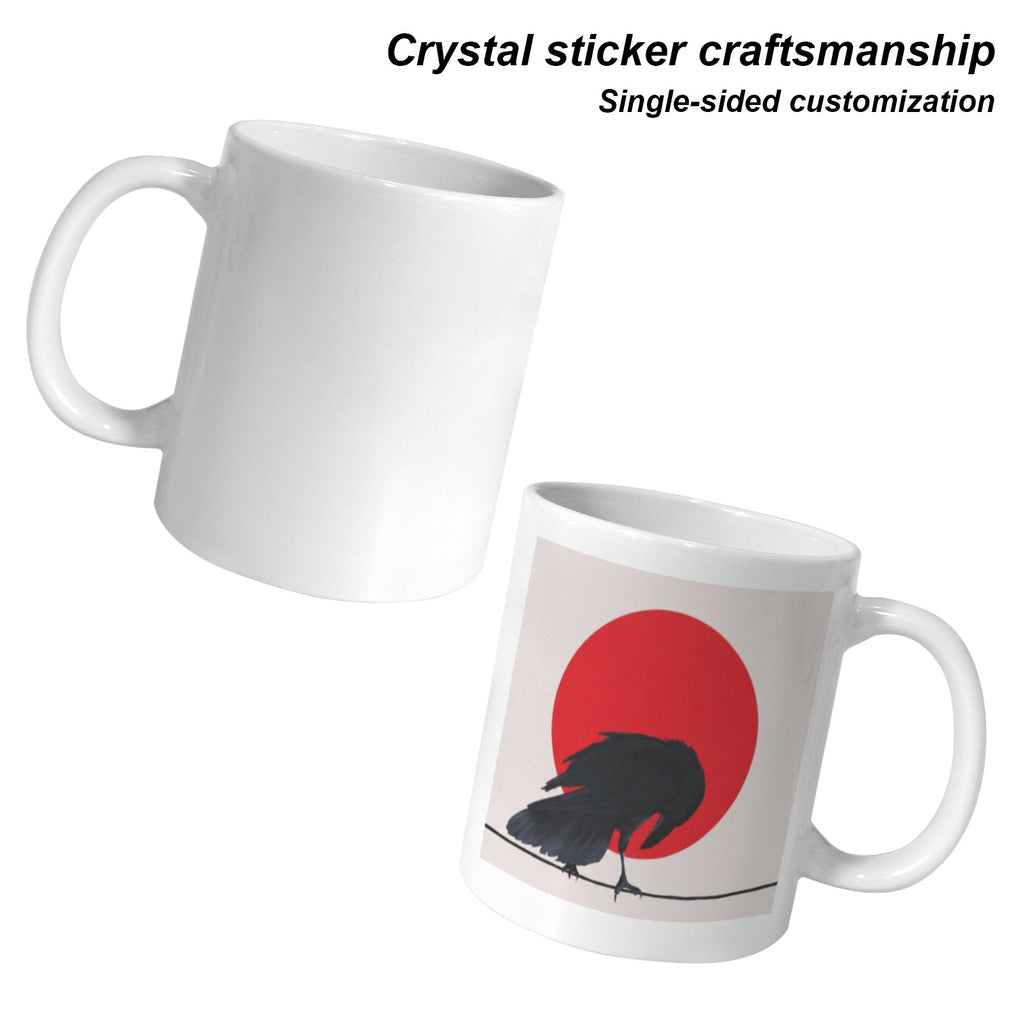 Raven and Crescent Moon 11 oz White Ceramic Mug