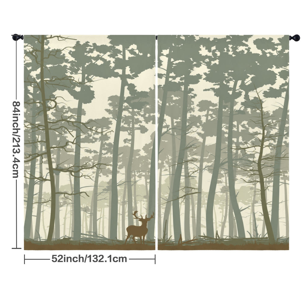 Deer in tall forest 52 x 84 in Window Curtain Set