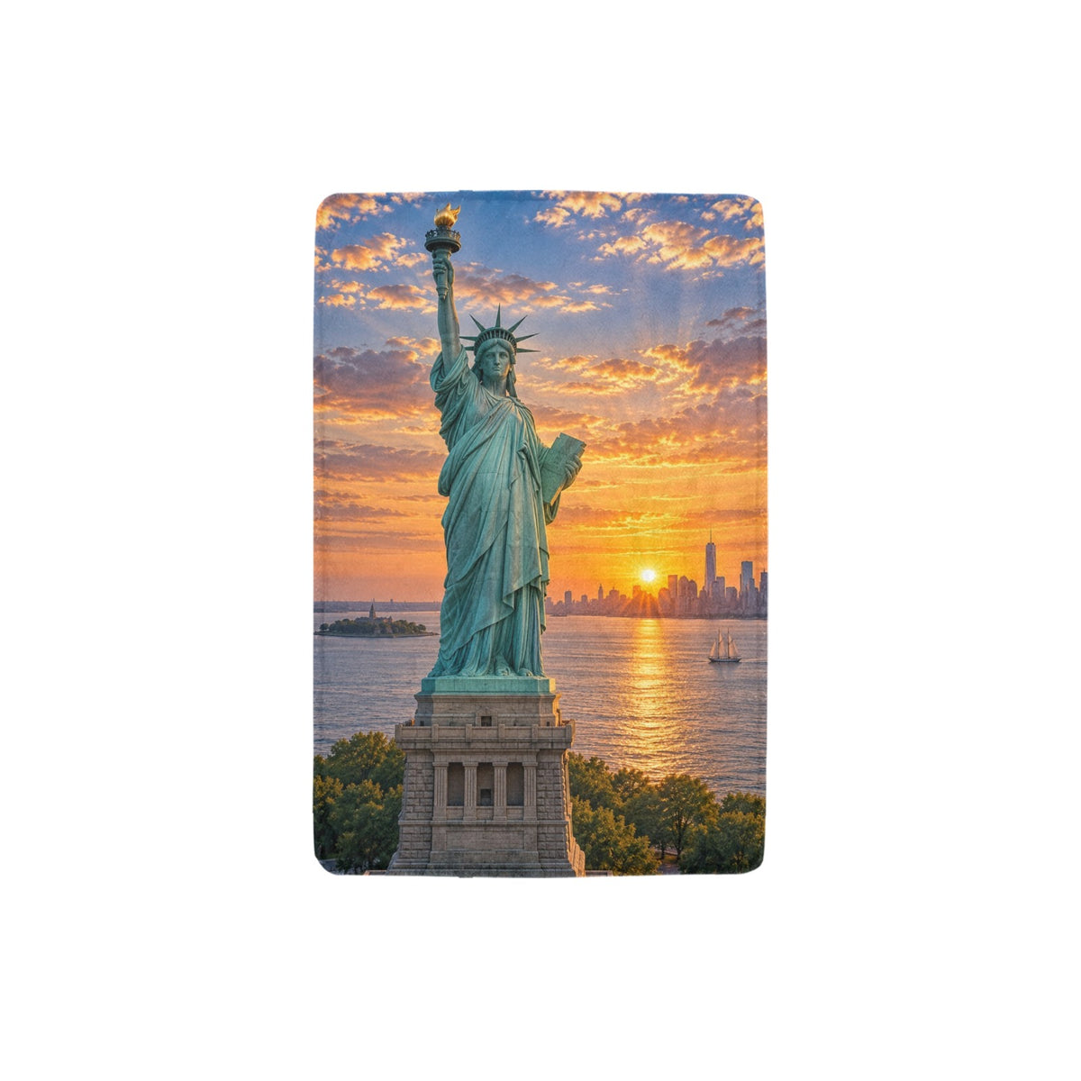 Statue of Liberty Harbor Dawn 32 x 48 in Micro Fleece Blanket