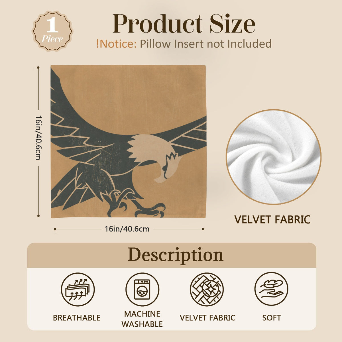 Bald Eagle Emblem 16 x 16 in Envelope Pillow Case