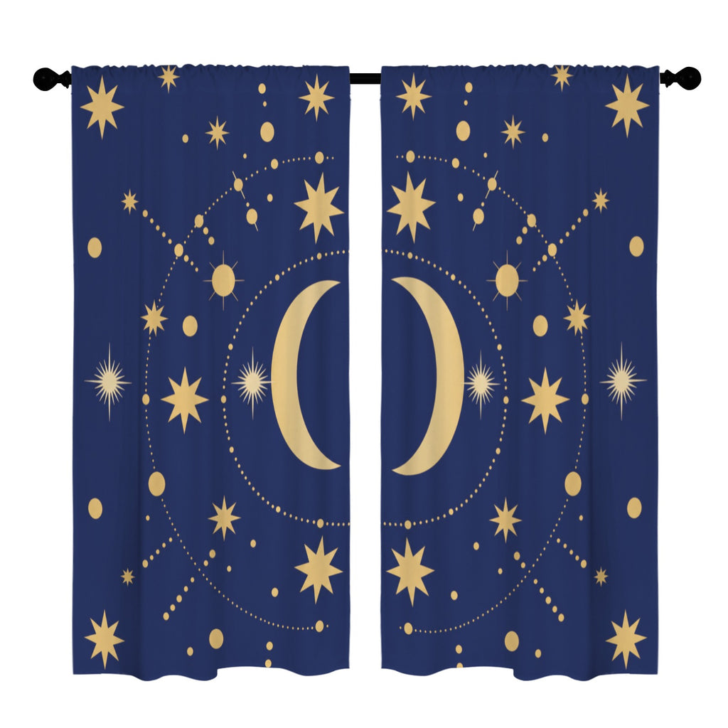 Celestial Gold on Navy 52 x 84 in Window Curtain Set