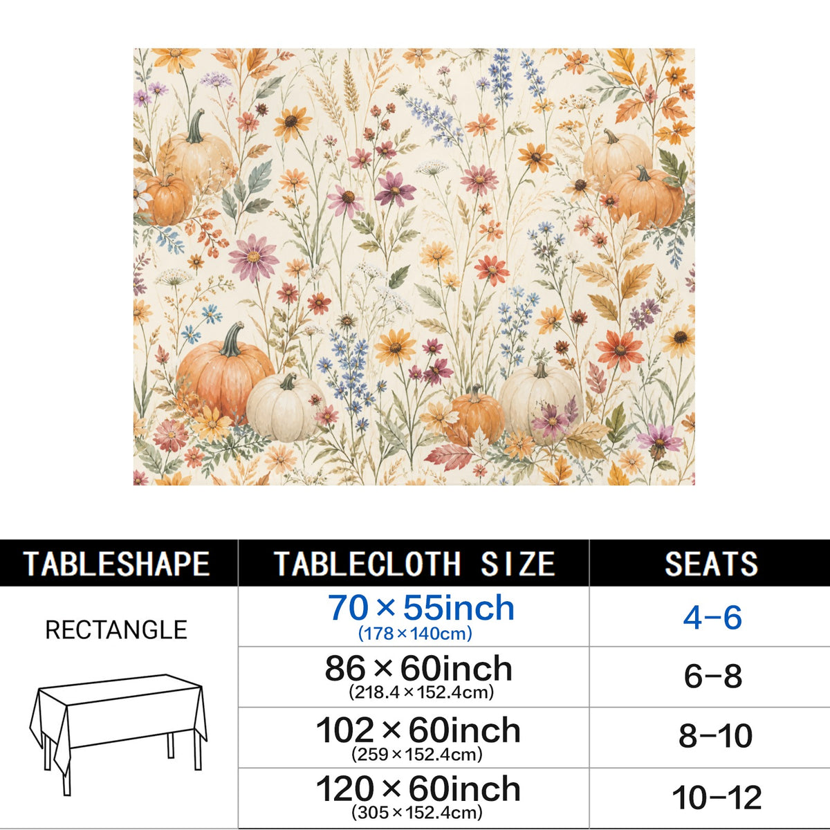 Wildflower 178cm x 140cm Rectangular Tablecloth 70x55inch (QUE)
