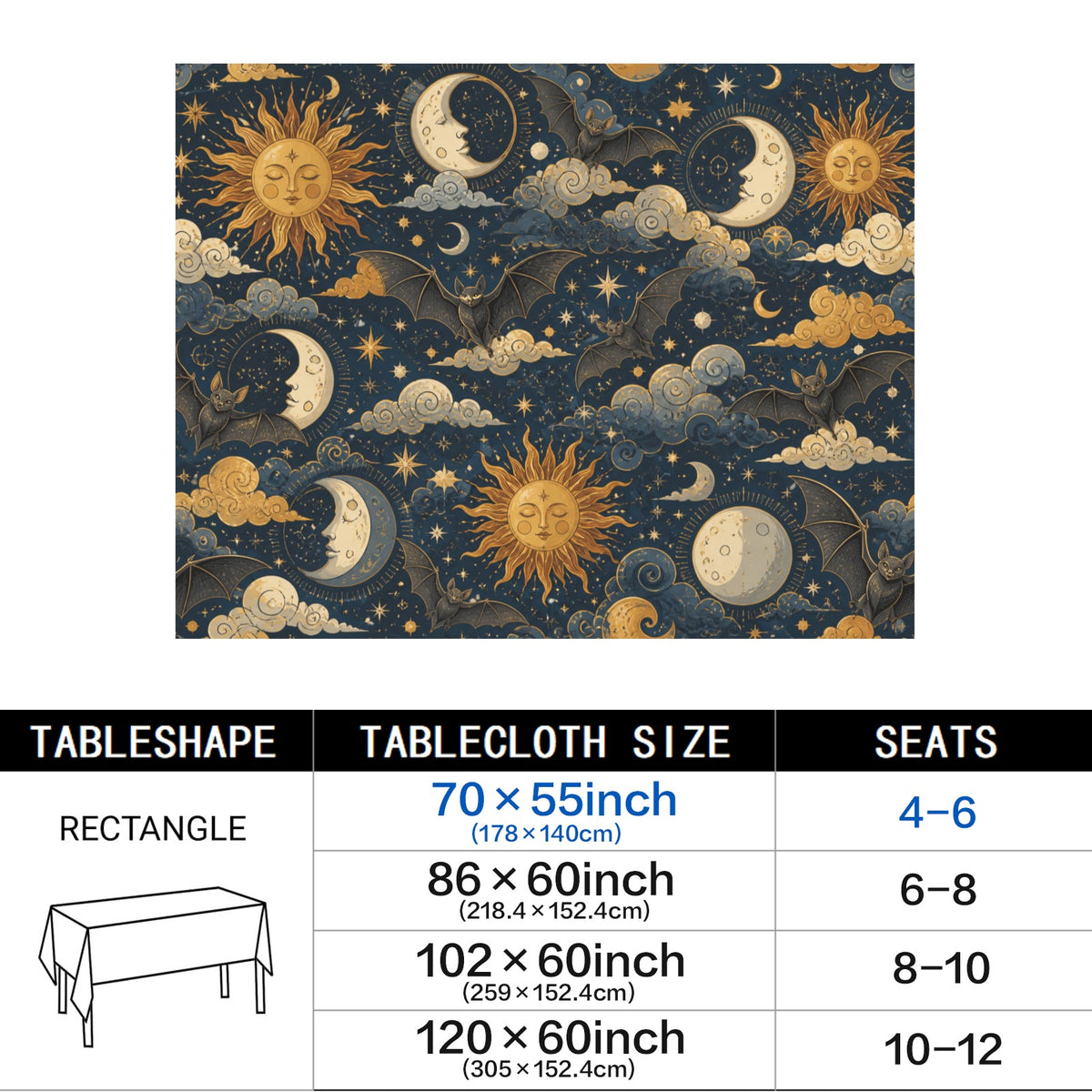 Bat Almanac 178cm x 140cm Rectangular Tablecloth 70x55inch (QUE)