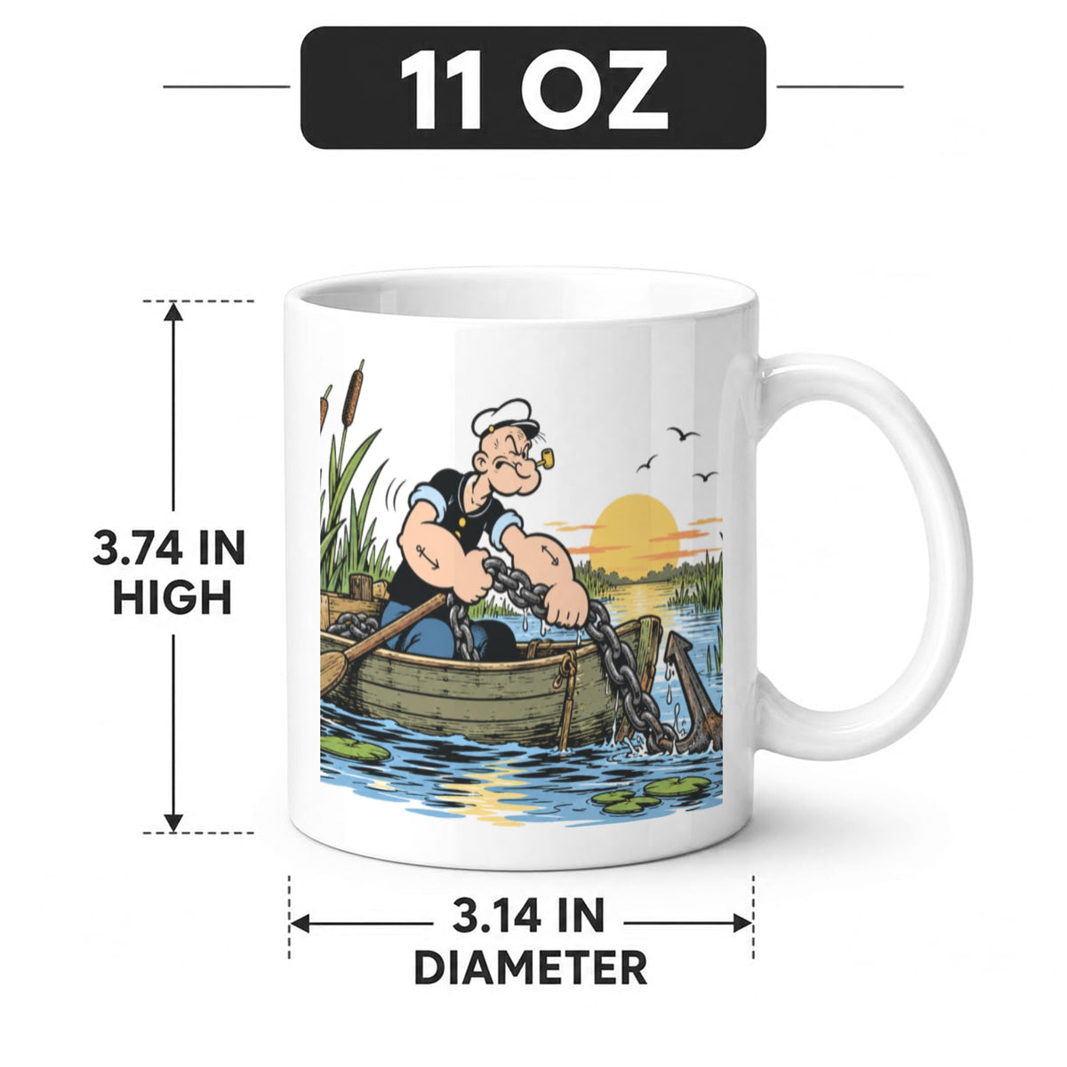 Popeye Marsh Skiff Anchor Chain 11 oz White Ceramic Mug