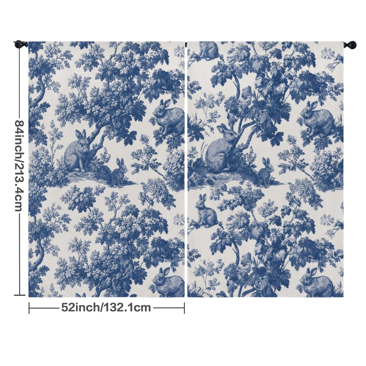 Blue Rabbit Botanical Pattern 52 x 84 in Window Curtain Set