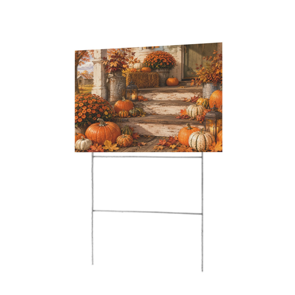 Farmhouse Porch Pumpkin Steps 12 x 9 in House Sign