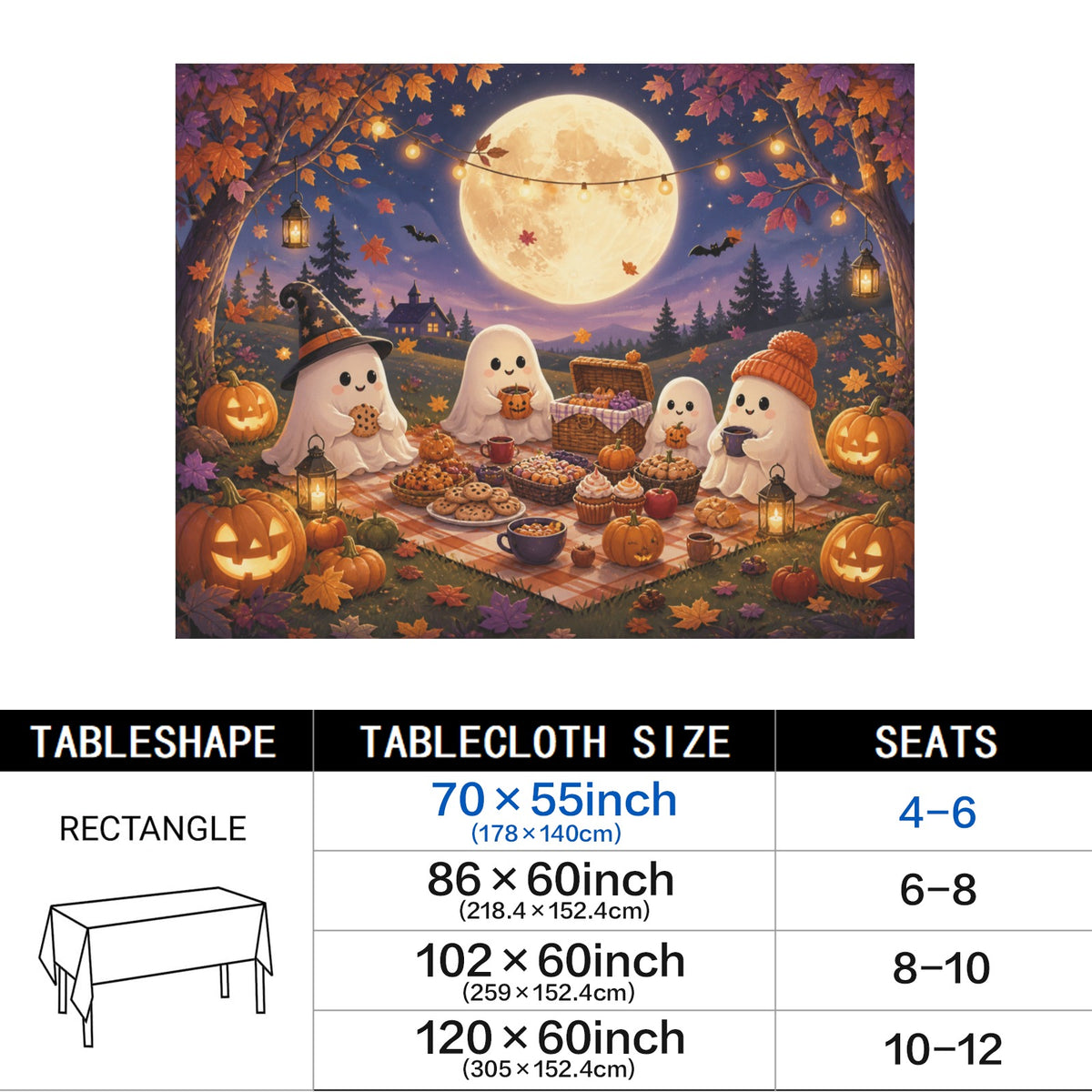 Big Moon Picnic 178cm x 140cm Rectangular Tablecloth 70x55inch (QUE)
