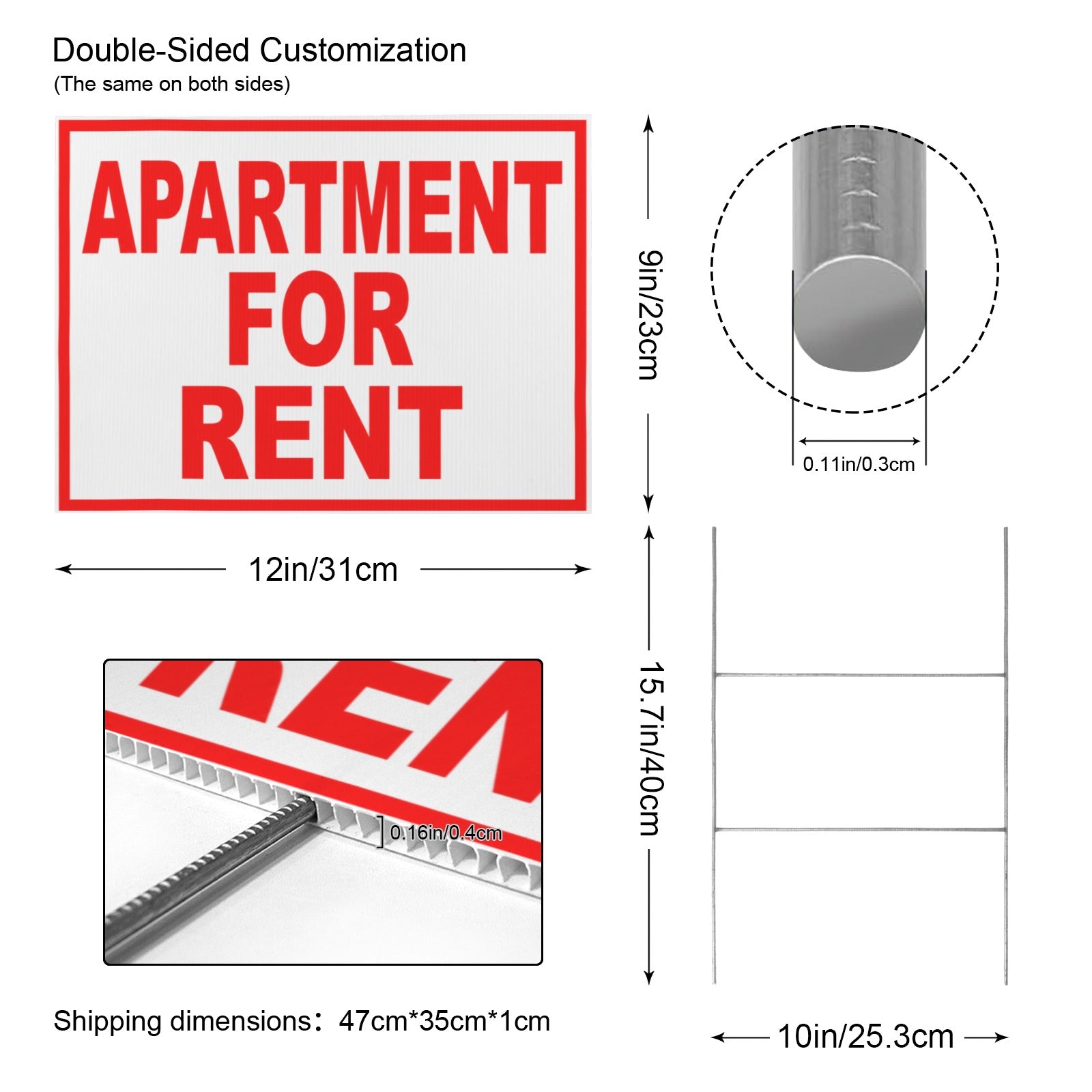 Apartment For Rent Red White 12 x 9 in House Sign