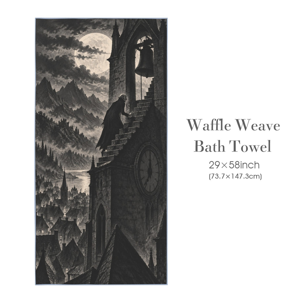 Orlok Clock Tower 29"x58" (QUE) Waffle Weave Bath Towel