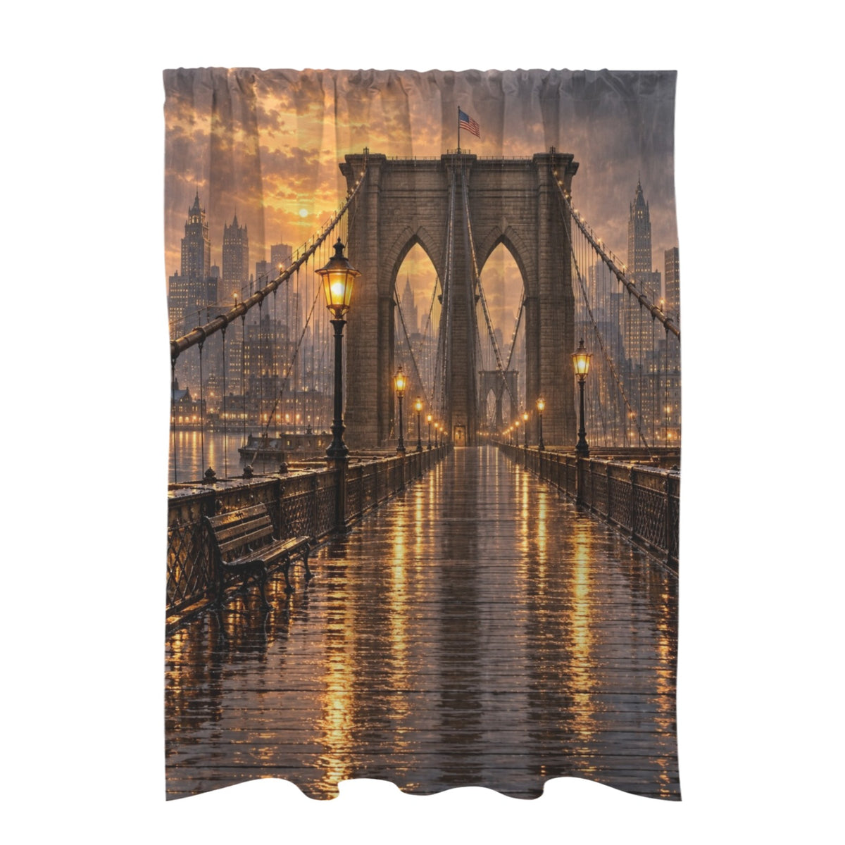 Brooklyn Bridge under soft rain and refl 51 x 72 in Door Curtain (QUE)