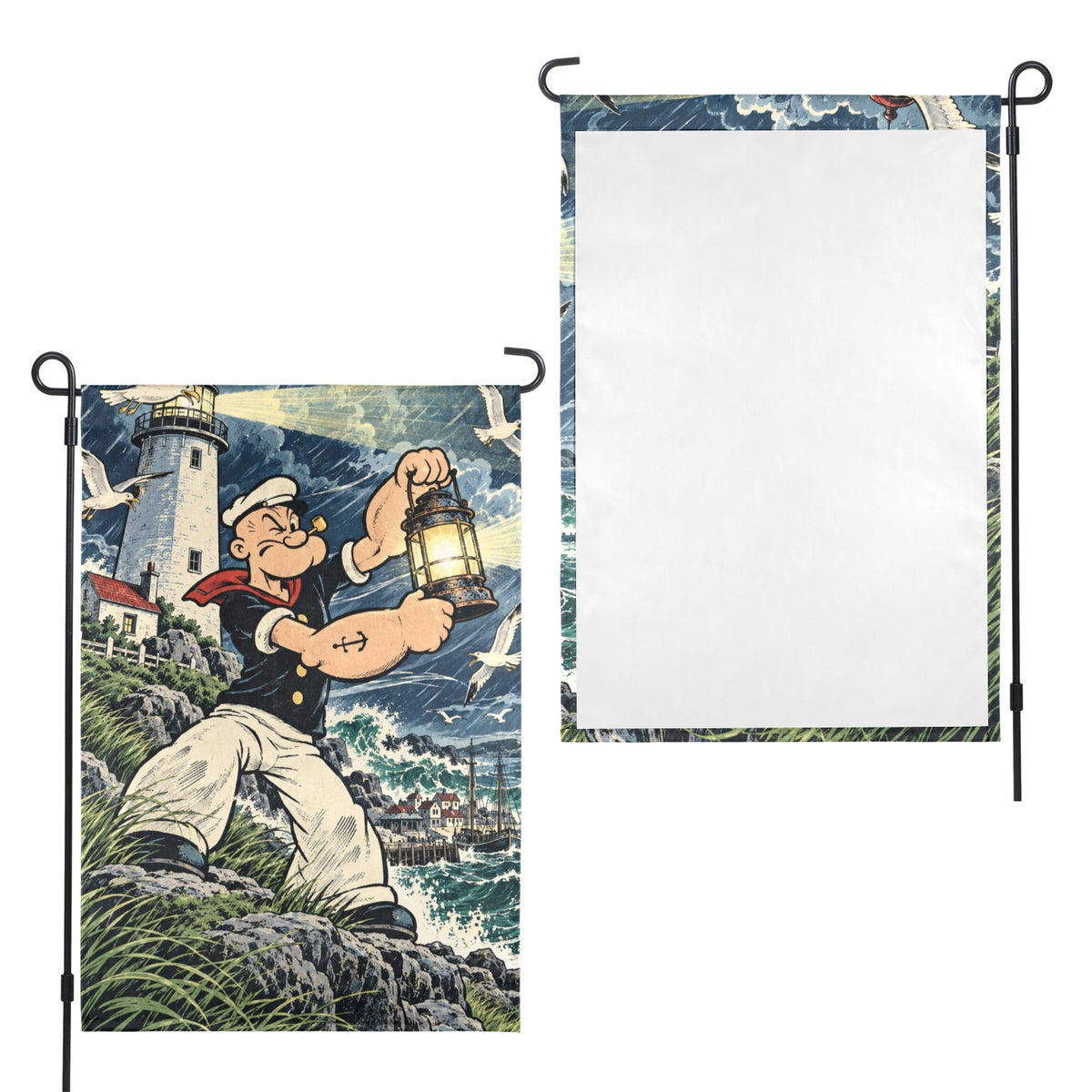 Popeye 1929 lighthouse storm watch 12 x 18 in Garden Flag