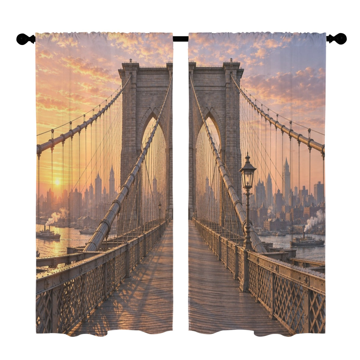 Brooklyn Bridge Dawn Towers 52 x 84 in Window Curtain Set