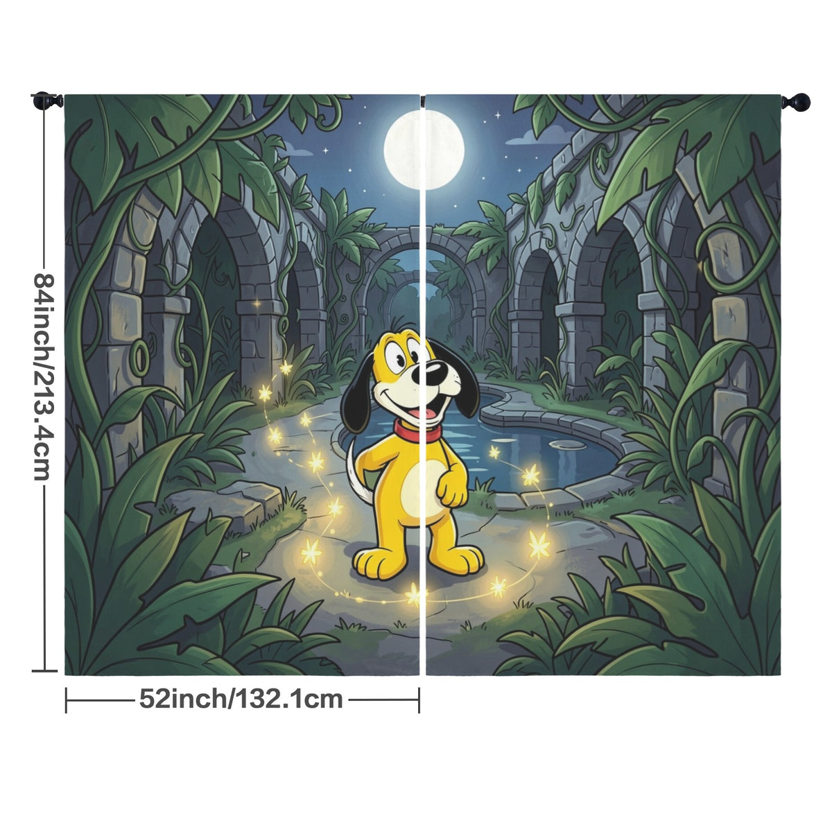 Rover in the Moonlit Botanical Maze 52 x 84 in Window Curtain Set