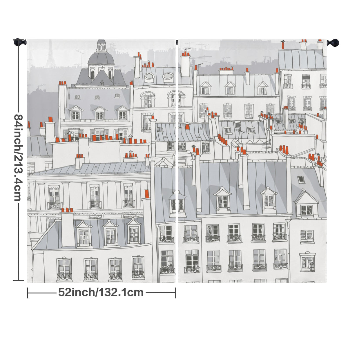 Paris rooftop walk 52 x 84 in Window Curtain Set