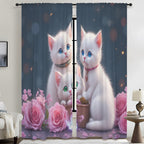 Whimsical Cat Garden 52 x 84 in Window Curtain Set