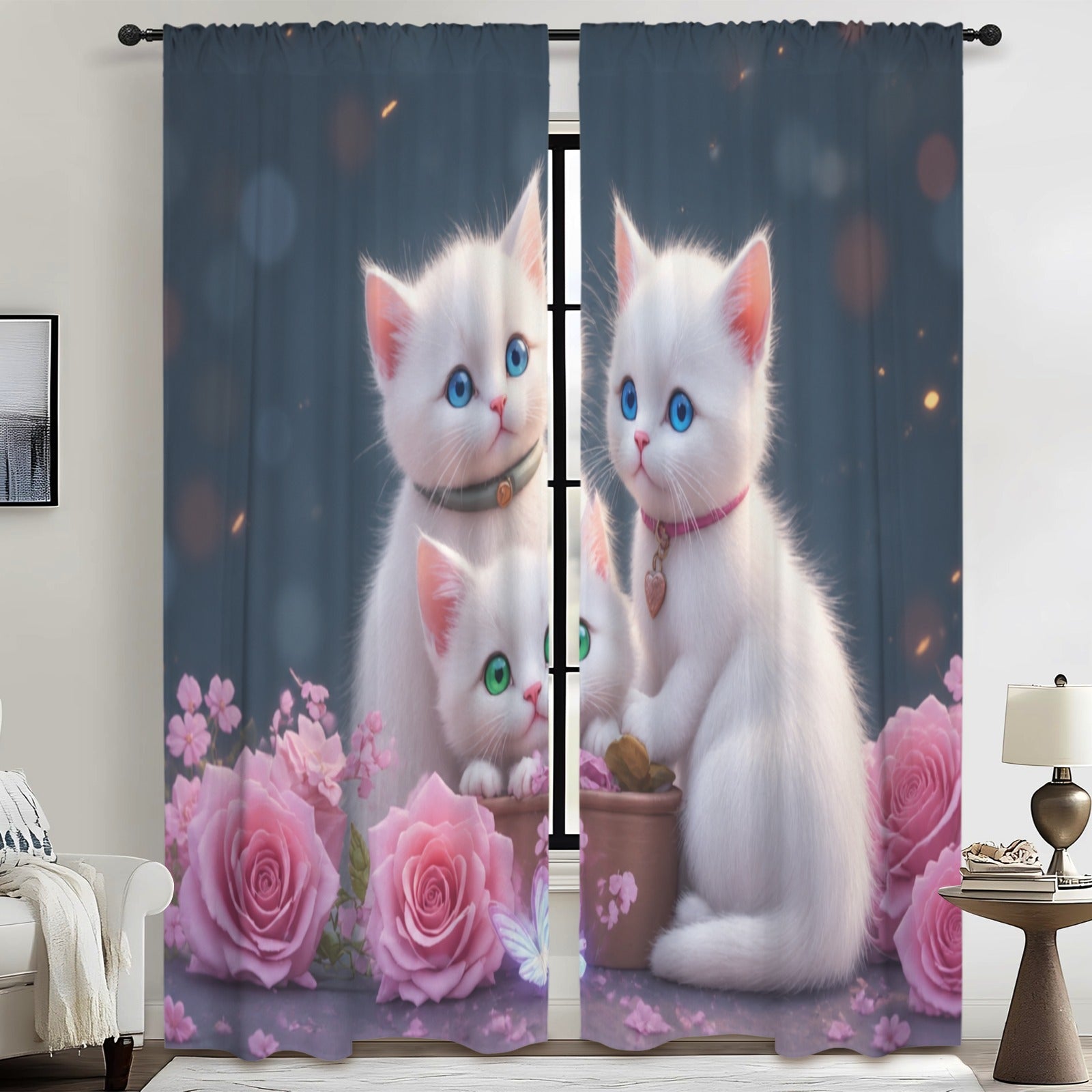 Whimsical Cat Garden 52 x 84 in Window Curtain Set