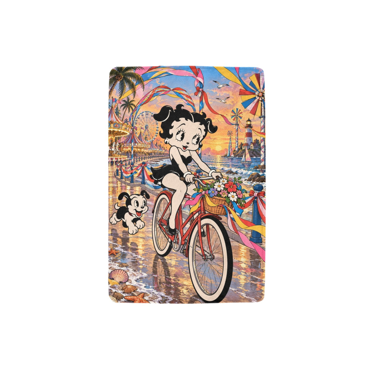 Betty Boop Seaside Bicycle 32 x 48 in Micro Fleece Blanket