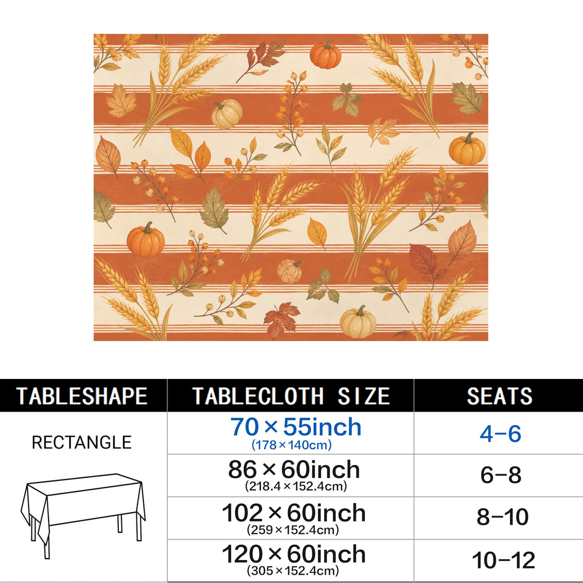 Wheat Stripe 178cm x 140cm Rectangular Tablecloth 70x55inch (QUE)