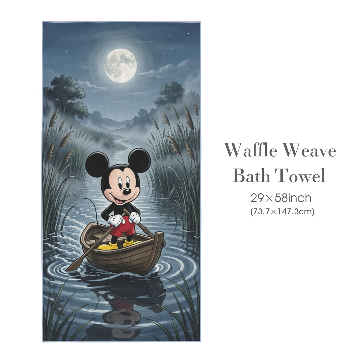 Mickey Moonlit Riverboat 29"x58" (QUE) Waffle Weave Bath Towel