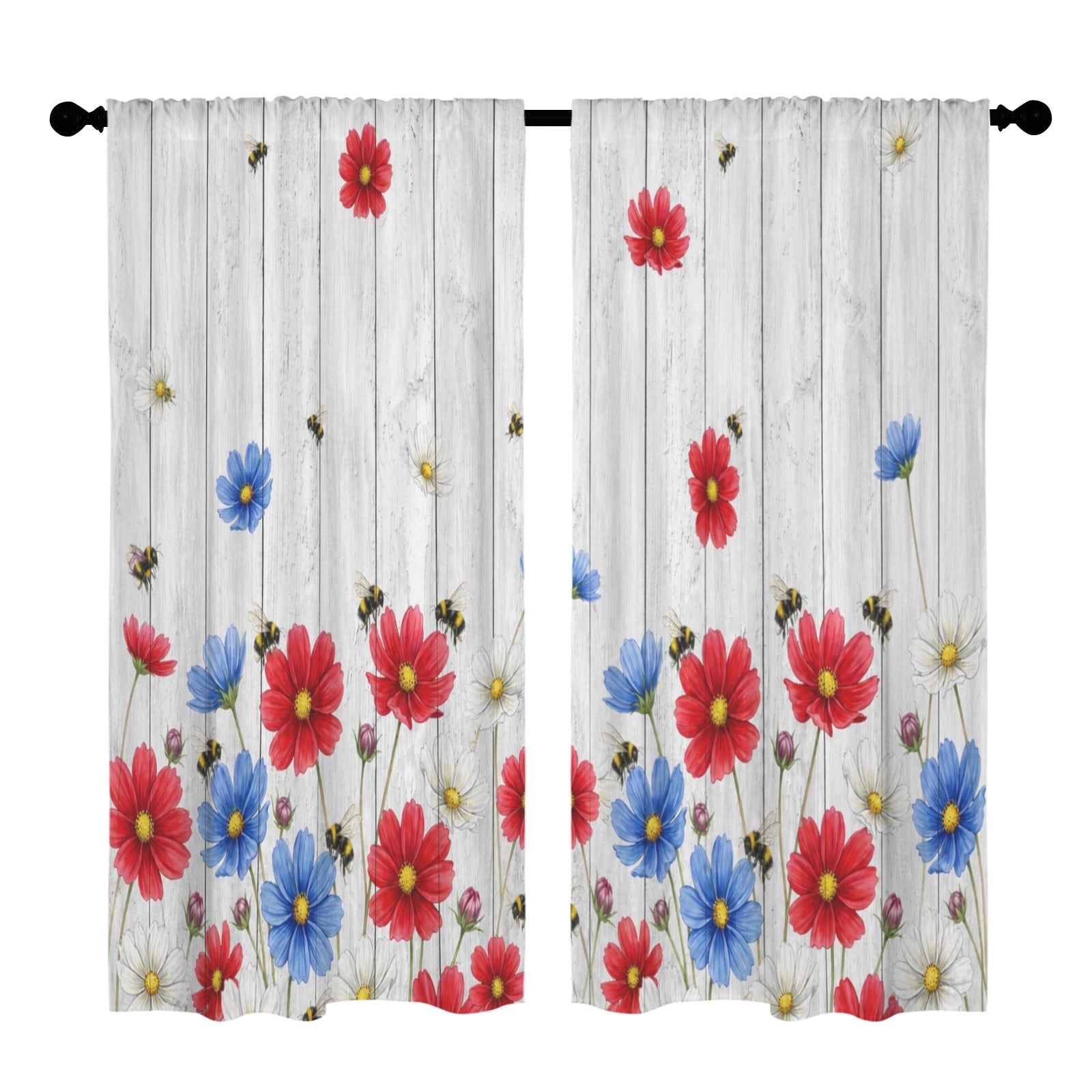 Daisy-and-Ballot Neighbors 52 x 84 in Window Curtain Set