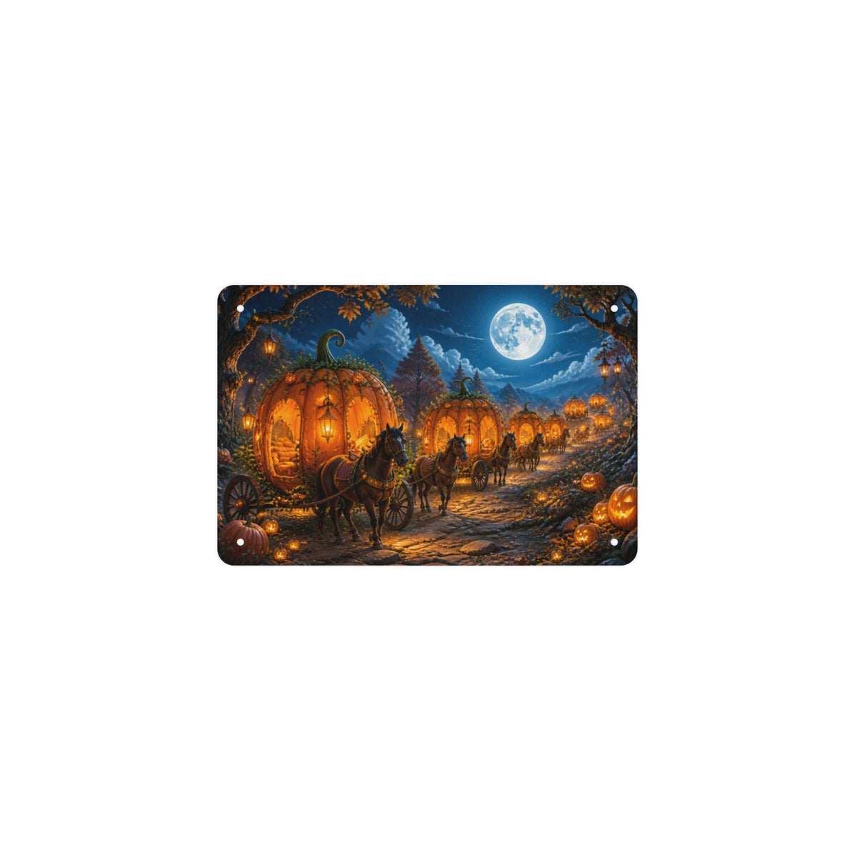 Moonlit Pumpkin Caravan 12 x 8 in Metal Tin Sign