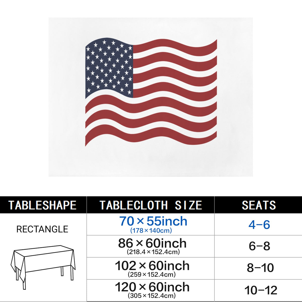 Uncle Sam 178cm x 140cm Rectangular Tablecloth 70x55inch (QUE)