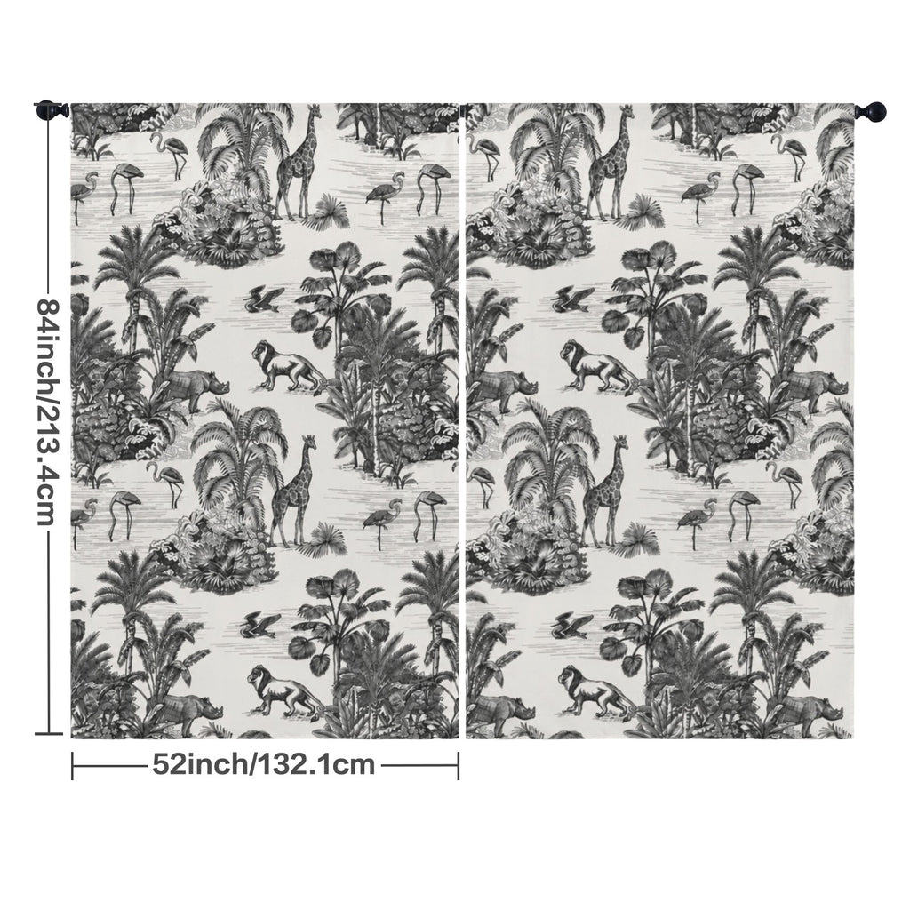 Black White Jungle Animals 52 x 84 in Window Curtain Set