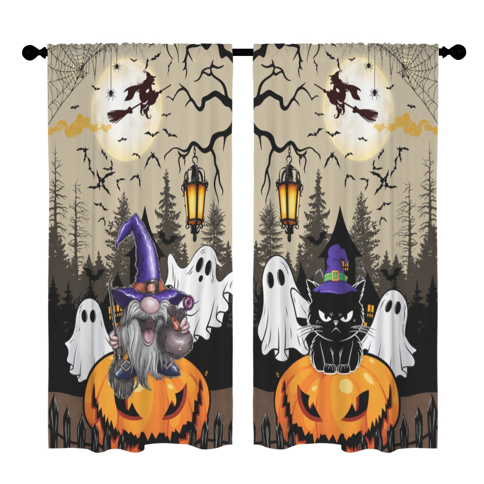 Moonlit Halloween Magic Forest 52 x 84 in Window Curtain Set