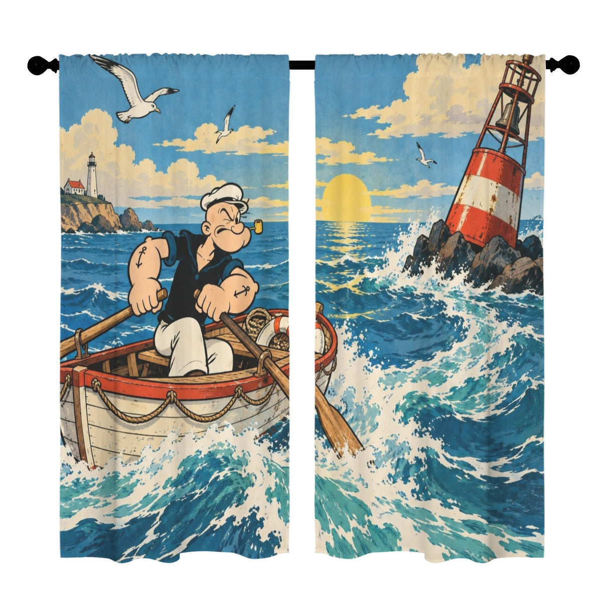 Popeye Lifeboat Wake 52 x 84 in Window Curtain Set