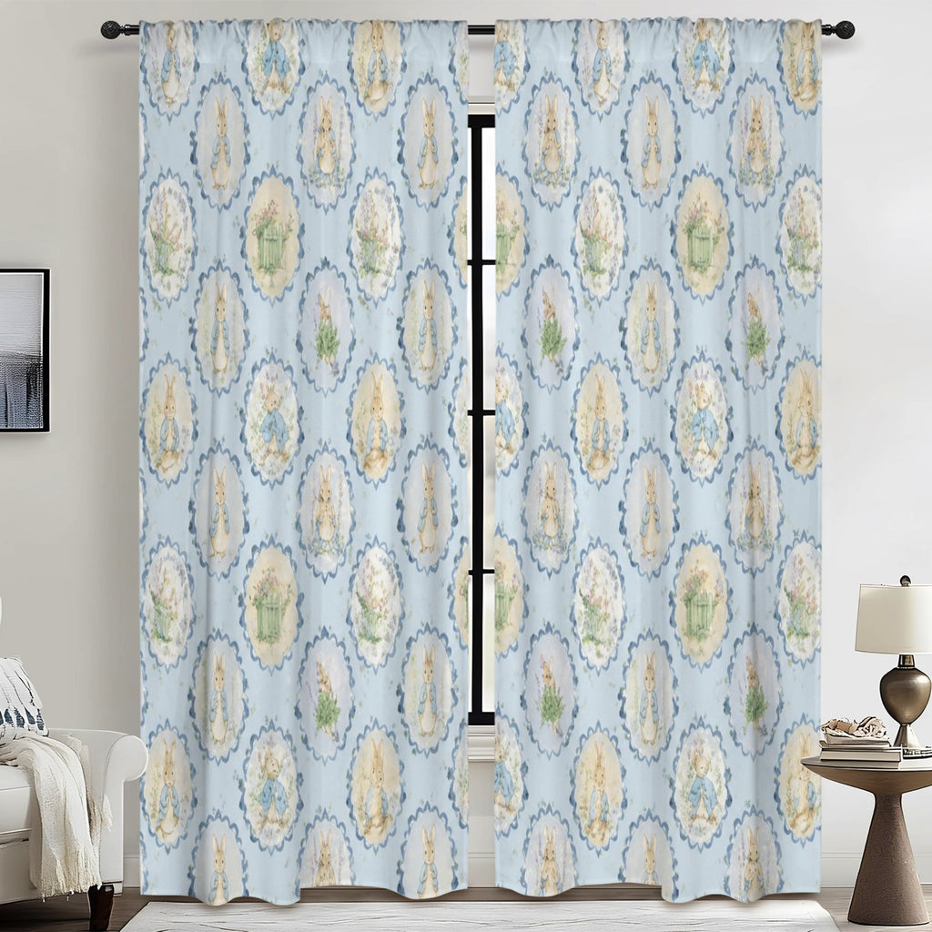 Blue Rabbit Oval Pattern 52 x 84 in Window Curtain Set