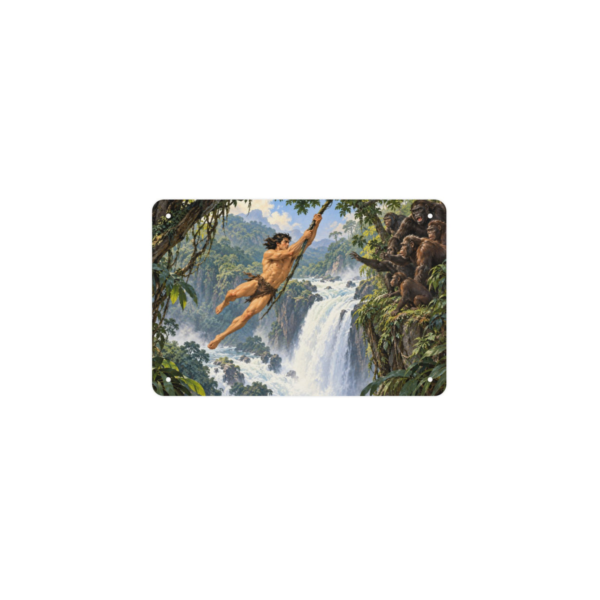 Waterfall Vine Tarzan 12 x 8 in Metal Tin Sign