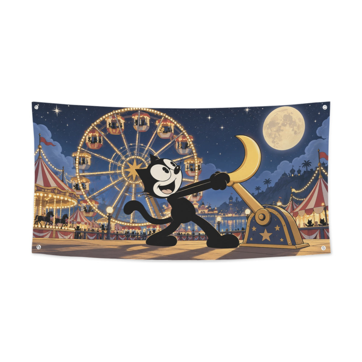 Felix Cat Carnival Moon Ferris Wheel 47 x 24 in Festival Banner