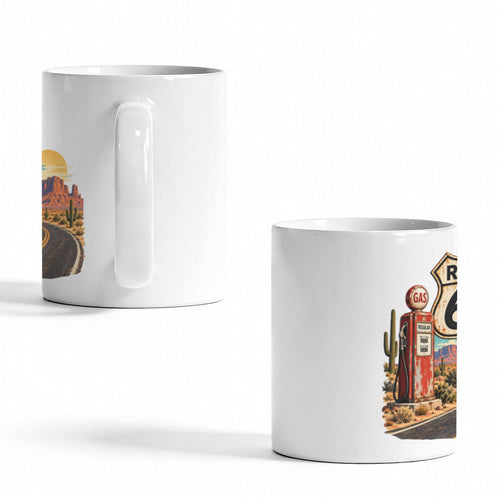 Historic Route 66 Desert Pump Road 11 oz White Ceramic Mug